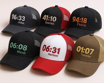 Christian Bible Verse Hat, Custom Faith Trucker Hat, Religious Gift for Mom, Christian Teen Hat, Trendy Custom Faith Cap, Snap-back Dad Cap