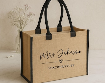 Personalized Teacher Tote Bag: Custom Jute Gift Bag