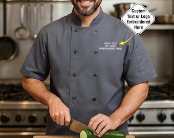 Embroidered Custom Chef Jacket, Baker Work Chef Uniform Coat, Personalised Text Name Or Monogrammed Kitchen Coat, Chef Name Flag Sleeve Coat