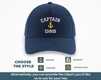 Personalised Captain Sailing Hat with Name, Embroidered Captain First Mate Monogram Cap, Nautical Gift for Sailors, Anchor Boat Baseball Cap