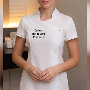 Túnica personalizada para salão de beleza feminino, túnica com logotipo personalizado para spa, uniforme de cabeleireiro, túnica de trabalho para maquiadores e esteticistas