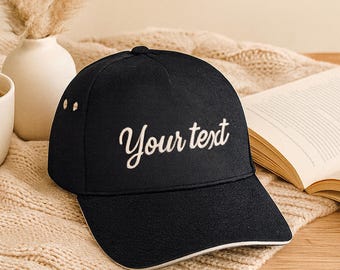 Gorra con visera tipo sándwich con logotipo/texto bordado personalizado, gorra de trabajo con monograma personalizado, gorra de regalo para papá con texto personalizado, gorra única bordada como regalo.