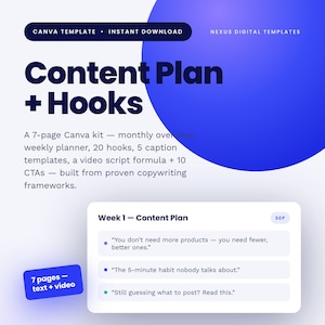 Modello Canva per la pianificazione dei contenuti sui social media con elementi grafici e didascalie.