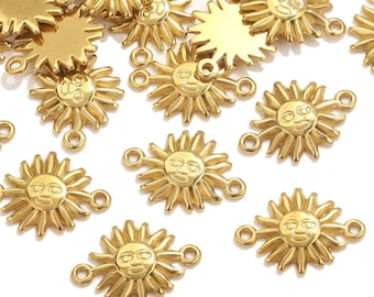 5pcs Stainless Steel Smiling Sun Connector Charms, DIY Jewelry Supplies