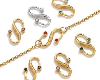 6pcs Stainless Steel Rhinestone S-Type Clasps, Decorative S Hook Chain Connectors for DIY Necklace & Jewelry Making Findings