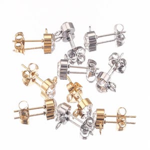 20pcs 3/4/5mm Rhinestone Stainless Steel Ball Earring Post Studs with Loop for Connectors DIY Earrings Jewelry Making