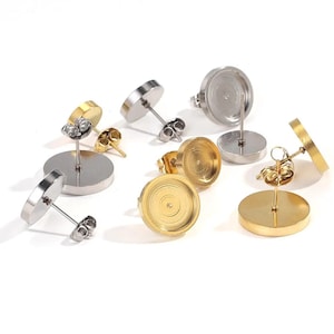 20PCS 6/8/10/12mm Stainless Steel Earrings Blank Tray Bezel DIY Resin Glass Cabochons Earring Bezels Earring Making Supplies