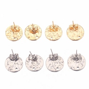 10pcs Stainless Steel Embossing Tone Round Stud Earrings Posts with Hole for Jewelry Making Earring Supplies DIY