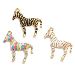 Enamel Zebra Charm: Stainless Steel Animal Pendant for DIY Jewelry