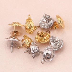 10pcs Stainless Steel Rose Flower Post Earrings Findings Connector for DIY Jewelry Making Supplies Accessories
