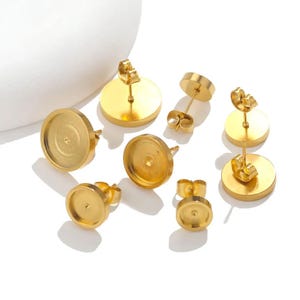 10pcs 6/8/10/12mm Stainless Steel Flat Earring Post Earring Setting Blank Resin Cabochon Tray DIY Earrings Making