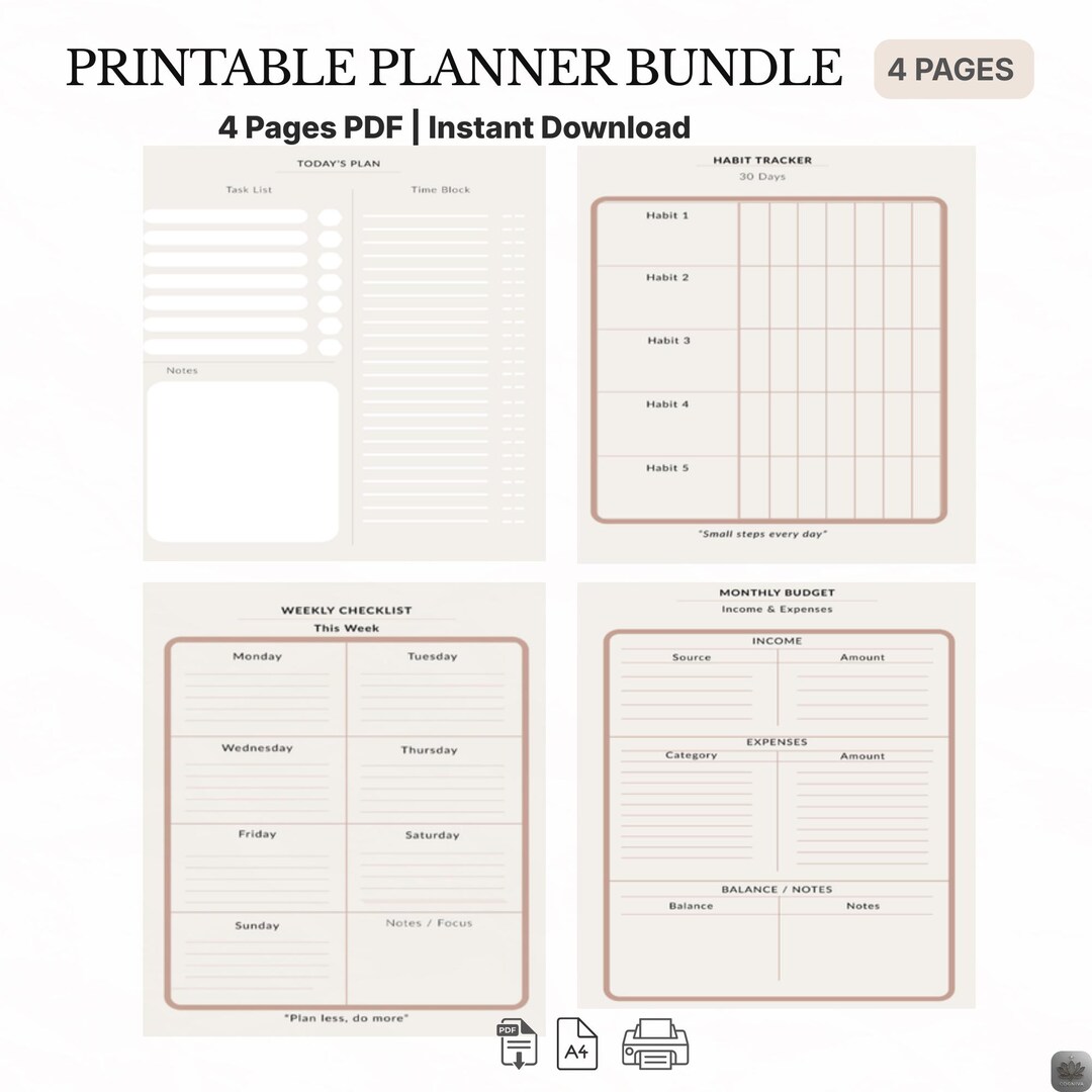 Planner Bundle Printable PDF | Daily Weekly Habit Tracker & Budget ...