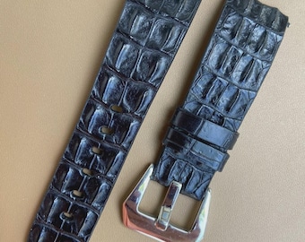 Pulseira de relógio em couro genuíno preto de 24 mm com fivela dupla em chifre para PAM, pulseira Panerai feita à mão