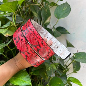 RED Python Himalaya Echtleder-Gürtel für Damen und Herren, 38 mm breit, mit H-Schnalle, wendbarer Riemen
