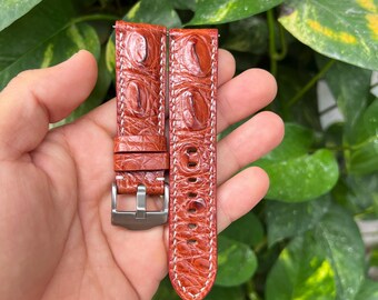 Pulseira de relógio em couro genuíno Hornback marrom de 26 mm com fivela para PAM, pulseira Panerai feita à mão