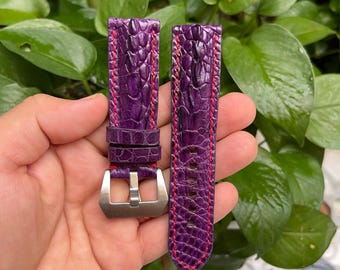 Pulseira de relógio de couro genuíno Hornback roxo de 24 mm com fivela para PAM, pulseira Panerai feita à mão
