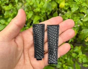 Pulseira personalizada com estampa de lagartos pretos, tamanho 22 mm/16 mm, parte longa 60 mm, parte curta 50 mm.