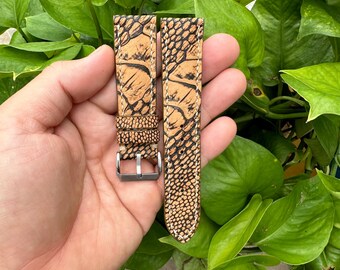 Pulseira de relógio em couro genuíno de avestruz nobuck marrom de 22 mm com fivela e pino de mola de liberação rápida.