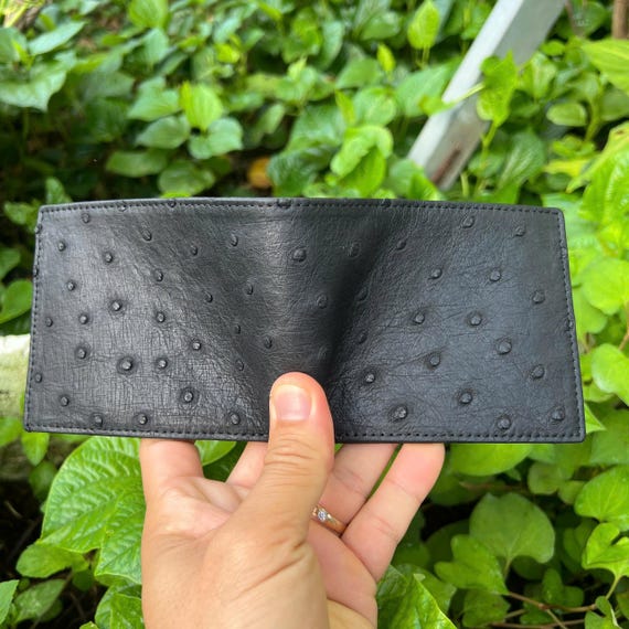 BLACK Ostrich Double Side Leather Bifold Wallet for Men's, Money
