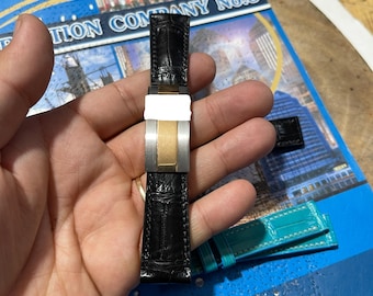 Pulseira de couro genuíno preta de 20 mm para relógios Rolex, com pino de mola de liberação rápida.