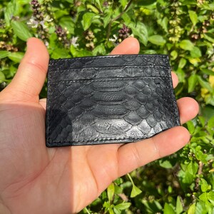 Genuine Python Leather Card Holder, Minimalist Bifold Wallet, Black 4-Slot Card Case image 5
