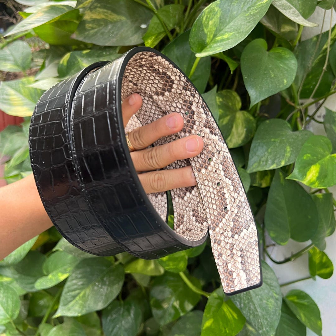Black & White Python Leather Men's Women's Belt Use for H Buckle 38mm ...