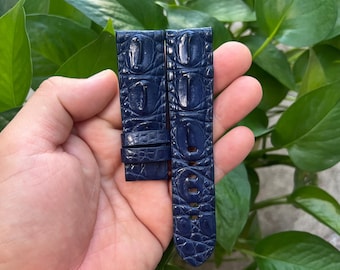 Pulseira de relógio de couro genuíno Hornback azul de 24 mm com fivela para PAM, pulseira Panerai feita à mão