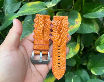 Pulseira de couro genuíno laranja Hornback de 26 mm com fivela para relógio Panerai, feita à mão sob encomenda.