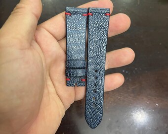 Pulseira de relógio em couro de avestruz genuíno azul, com fivela, tamanhos 20 mm, 19 mm e 18 mm. Estilo vintage.