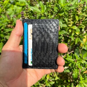 Genuine Python Leather Card Holder, Minimalist Bifold Wallet, Black 4-Slot Card Case image 3