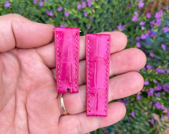 Pulseira de couro genuíno rosa de 20 mm para relógios Rolex, com pino de mola de liberação rápida.