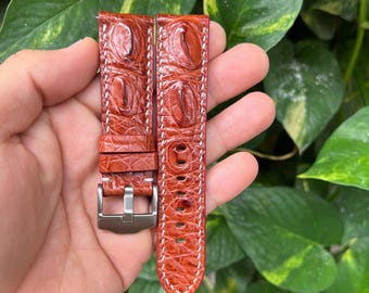 Pulseira de relógio em couro genuíno Hornback marrom de 24 mm com fivela para PAM, pulseira Panerai feita à mão