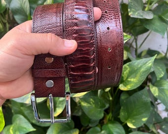 BROWN Genuine Ostrich Leather Skin Men's Belt's Buckle W3.8cm, All Size, Gift for Him