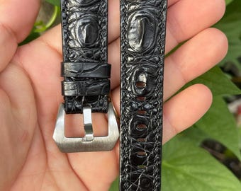 Pulseira de relógio em couro genuíno Hornback preto de 24 mm com fivela para PAM, pulseira Panerai feita à mão