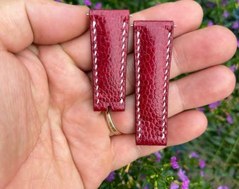 Pulseira de couro de avestruz bordô de 20 mm para relógios Rolex, com pino de mola de liberação rápida.