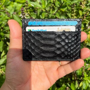 Genuine Python Leather Card Holder, Minimalist Bifold Wallet, Black 4-Slot Card Case image 12