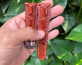 Pulseira de relógio em couro genuíno Hornback marrom de 22 mm com fivela para PAM, pulseira Panerai feita à mão.