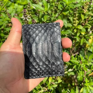 Genuine Python Leather Card Holder, Minimalist Bifold Wallet, Black 4-Slot Card Case image 14