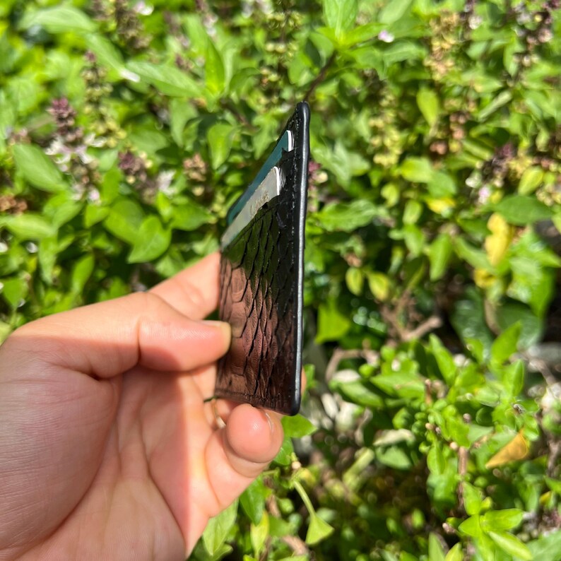 Genuine Python Leather Card Holder, Minimalist Bifold Wallet, Black 4-Slot Card Case image 8