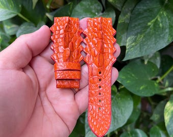 Pulseira de relógio em couro genuíno laranja Hornback de 24 mm com fivela, feita à mão sob encomenda.