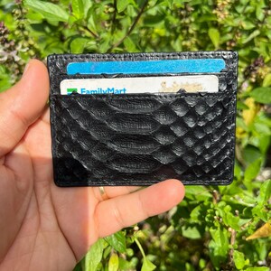 Genuine Python Leather Card Holder, Minimalist Bifold Wallet, Black 4-Slot Card Case image 2