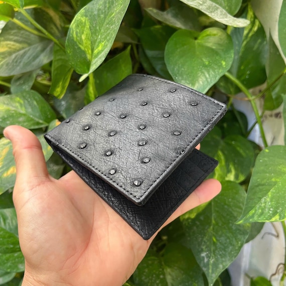 BLACK Ostrich Double Side Leather Bifold Wallet for Men's, Money