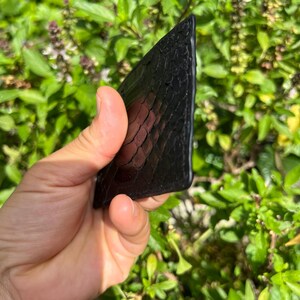 Genuine Python Leather Card Holder, Minimalist Bifold Wallet, Black 4-Slot Card Case image 10