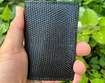 BLACK Genuie Lizards Leather Credit Card Holder , Handmade Slim Wallet, Money Clip, Gift's