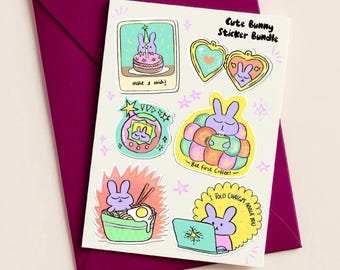 Cozy kawaii Bunny Sticker Pack | waterproof Pastel Laptop Decals