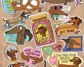15 Pc Dachshund Sticker Pack | Wiener Dog Stickers | Cute Sausage Dog Decals for Tumblers, Laptops, Journals | Funny Doxie Gift for Dog Moms