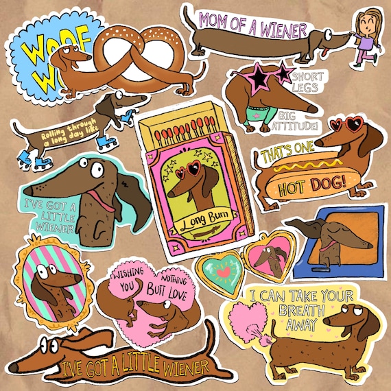 15 Pc Dachshund Sticker Pack | Wiener Dog Stickers | Cute Sausage Dog Decals for Tumblers, Laptops, Journals | Funny Doxie Gift for Dog Moms