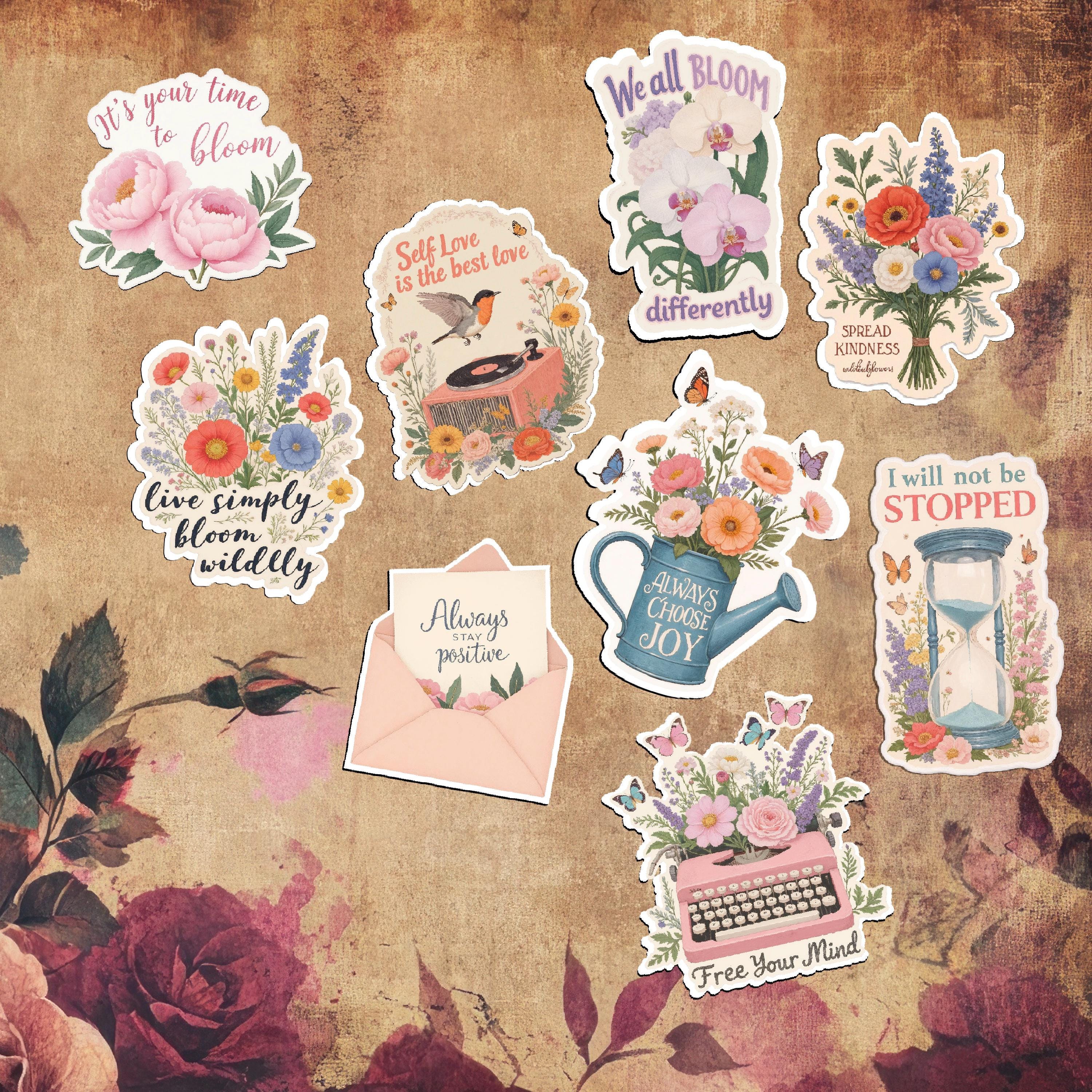 Floral Inspirational Quote Stickers | Vintage, Mental Health Decals ...