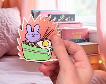Kawaii Bunny Ramen Sticker | Foodie Laptop Decal, 3 Inch