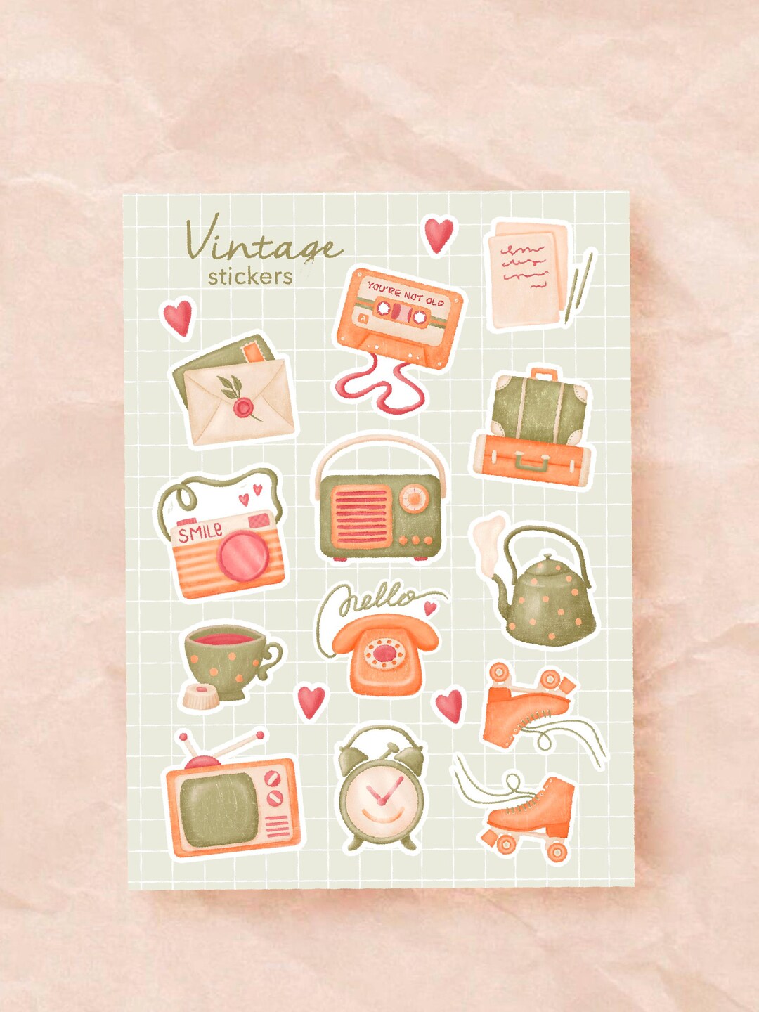 Retro Sticker Page Retro Scrapbook Sticker Sheet | Vintage Journal Planner Stickers - Etsy